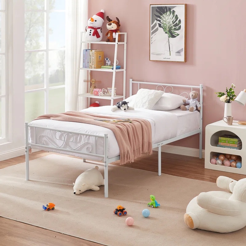 Twin metal bed frame + mattress