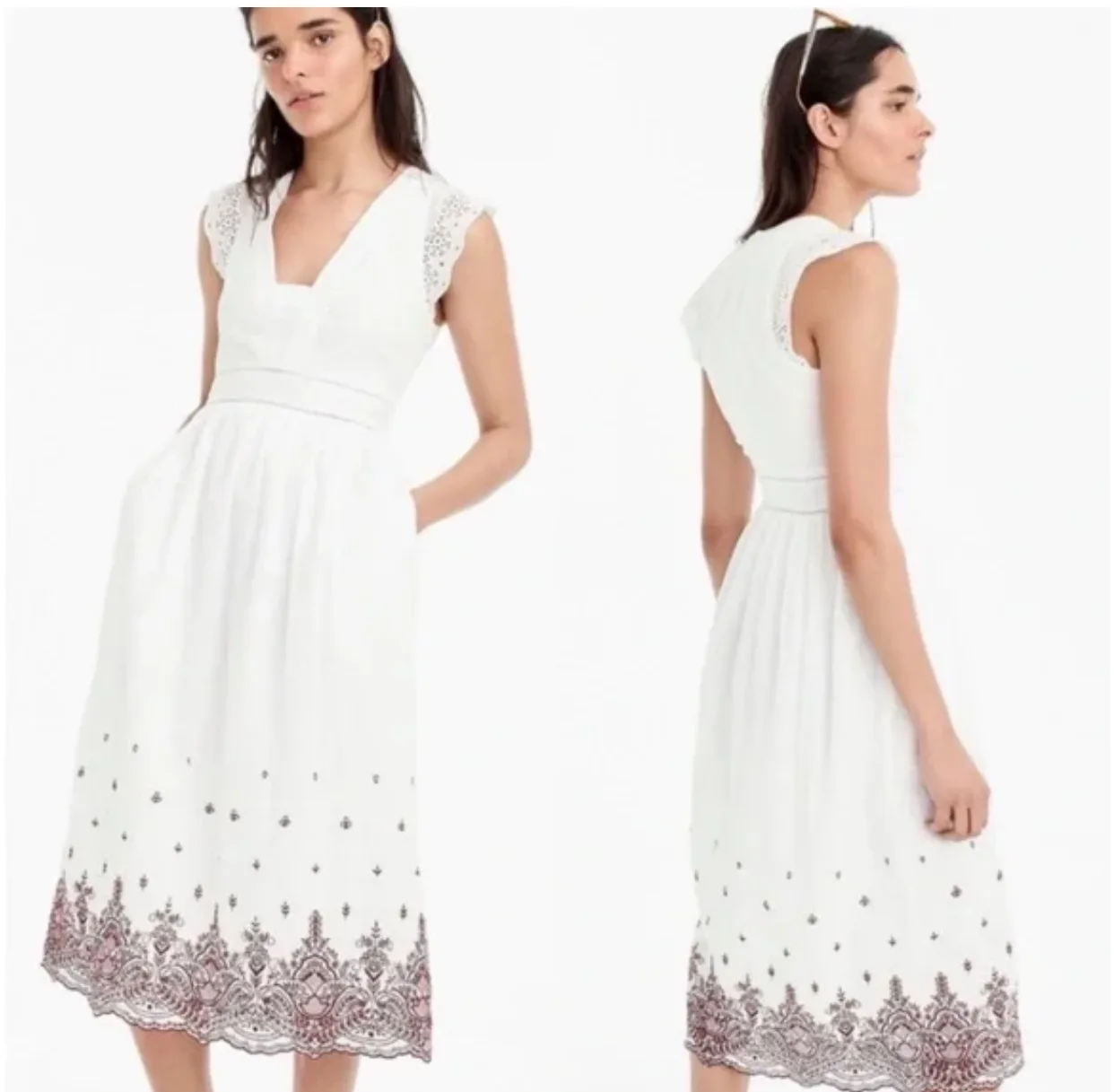 White Embroidered Midi Dress thumbnail
