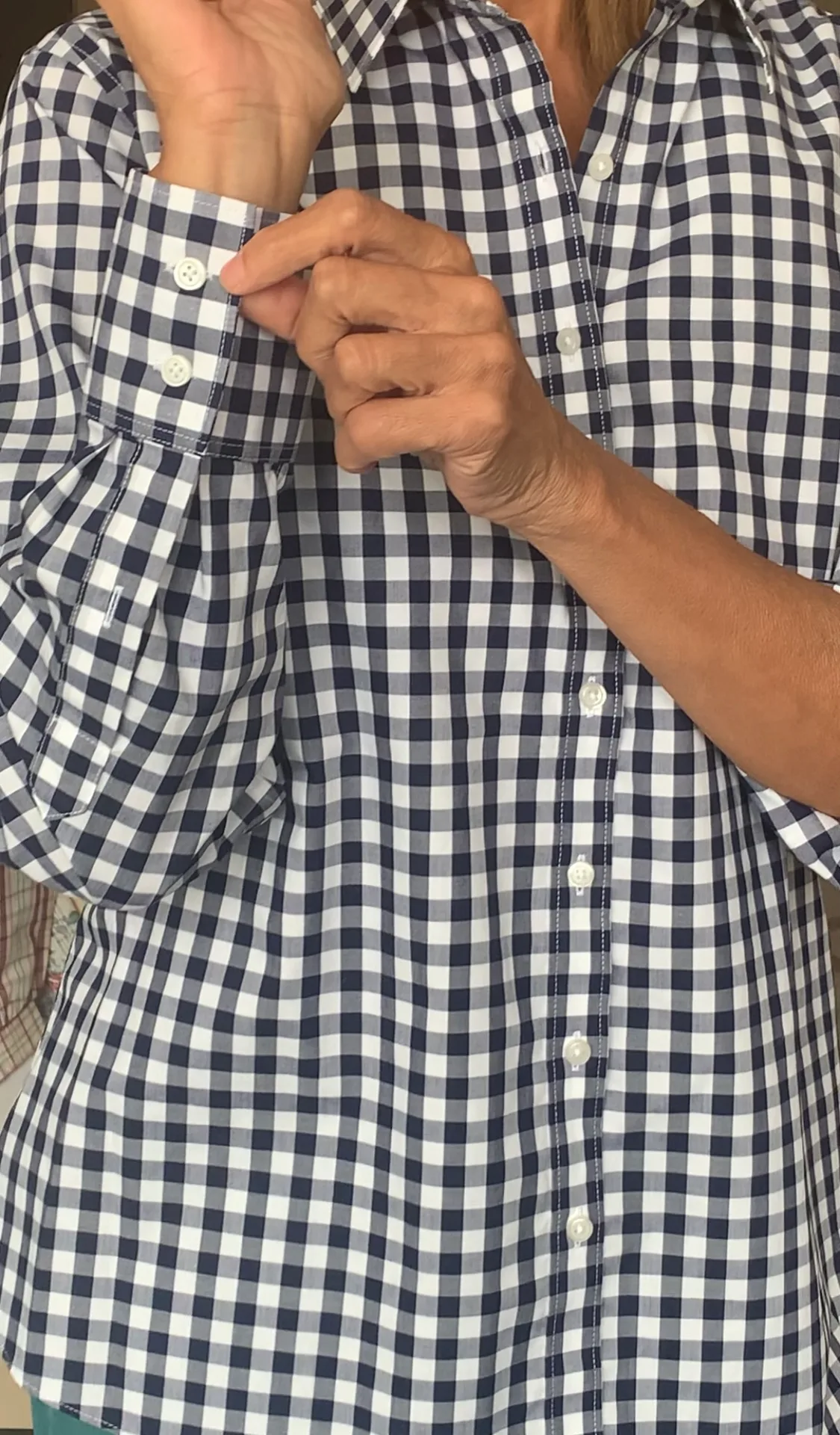 Lands' End Women's Long Sleeve Gingham Shirt- Blue & White image indicator(7)