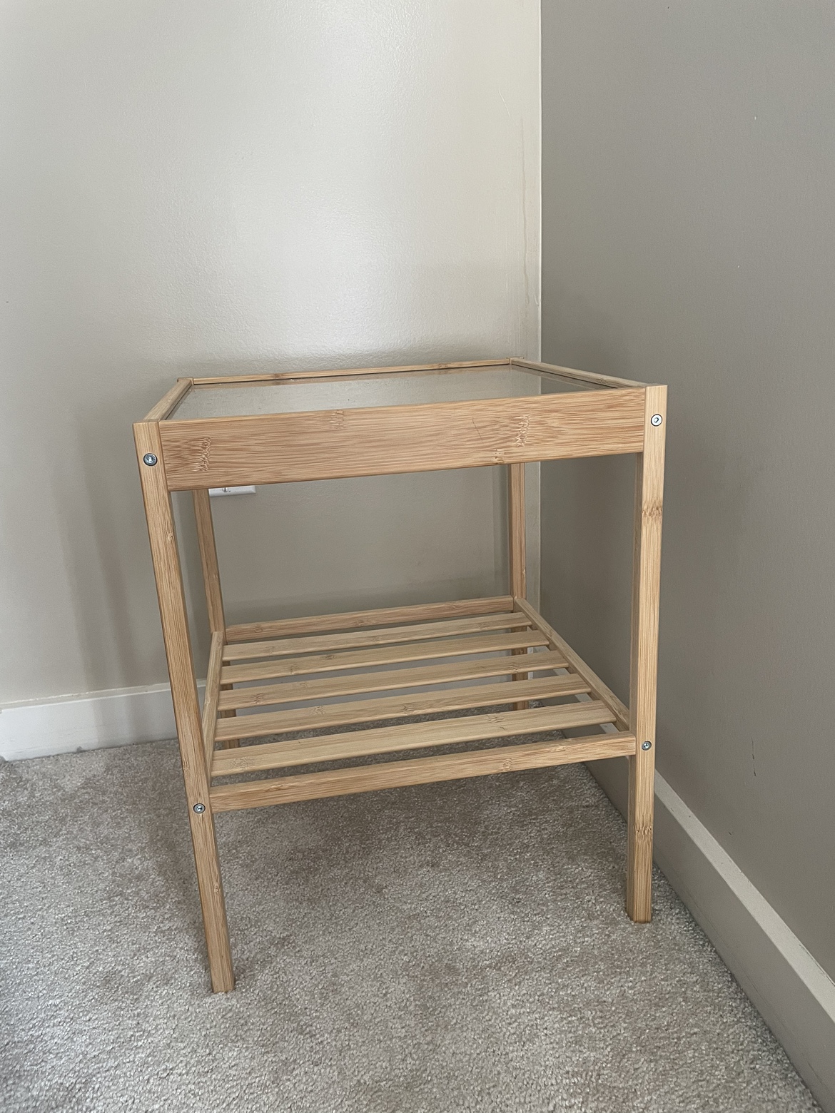 Bamboo End Table with Glass Top