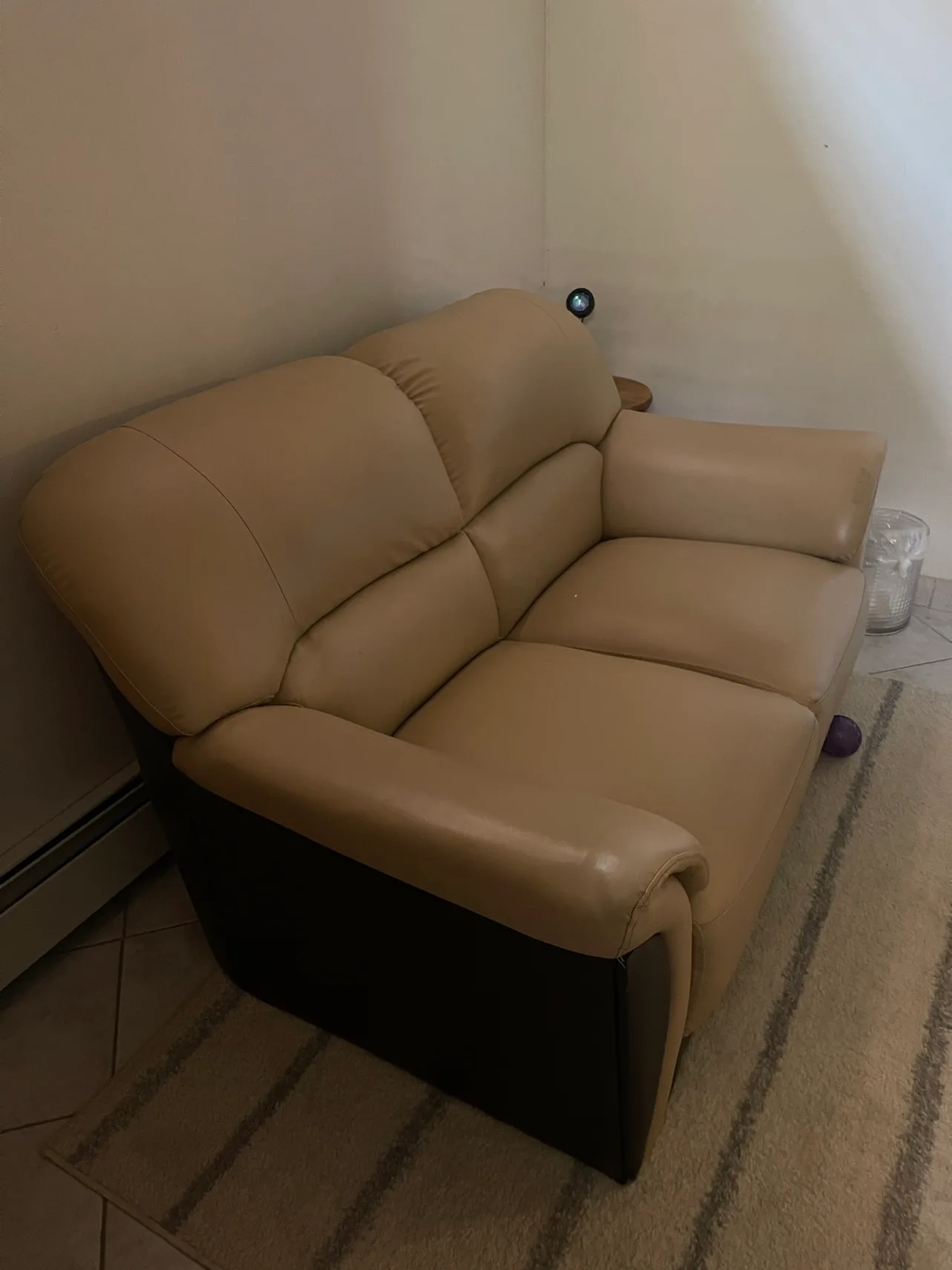 Beige Faux Leather Love seat image indicator(2)