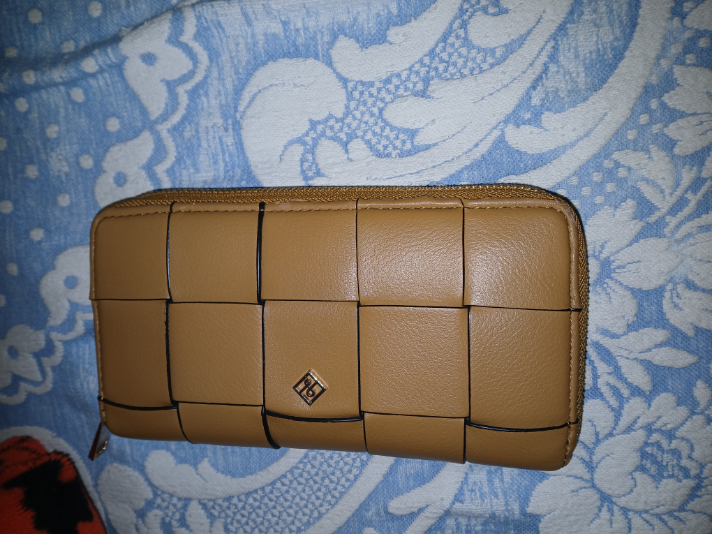 Tan Woven Zippered Wallet