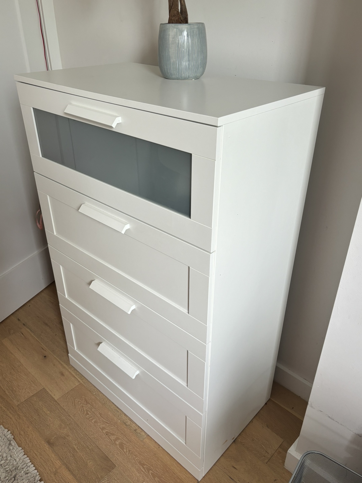 White Dresser with Glass Top Drawer