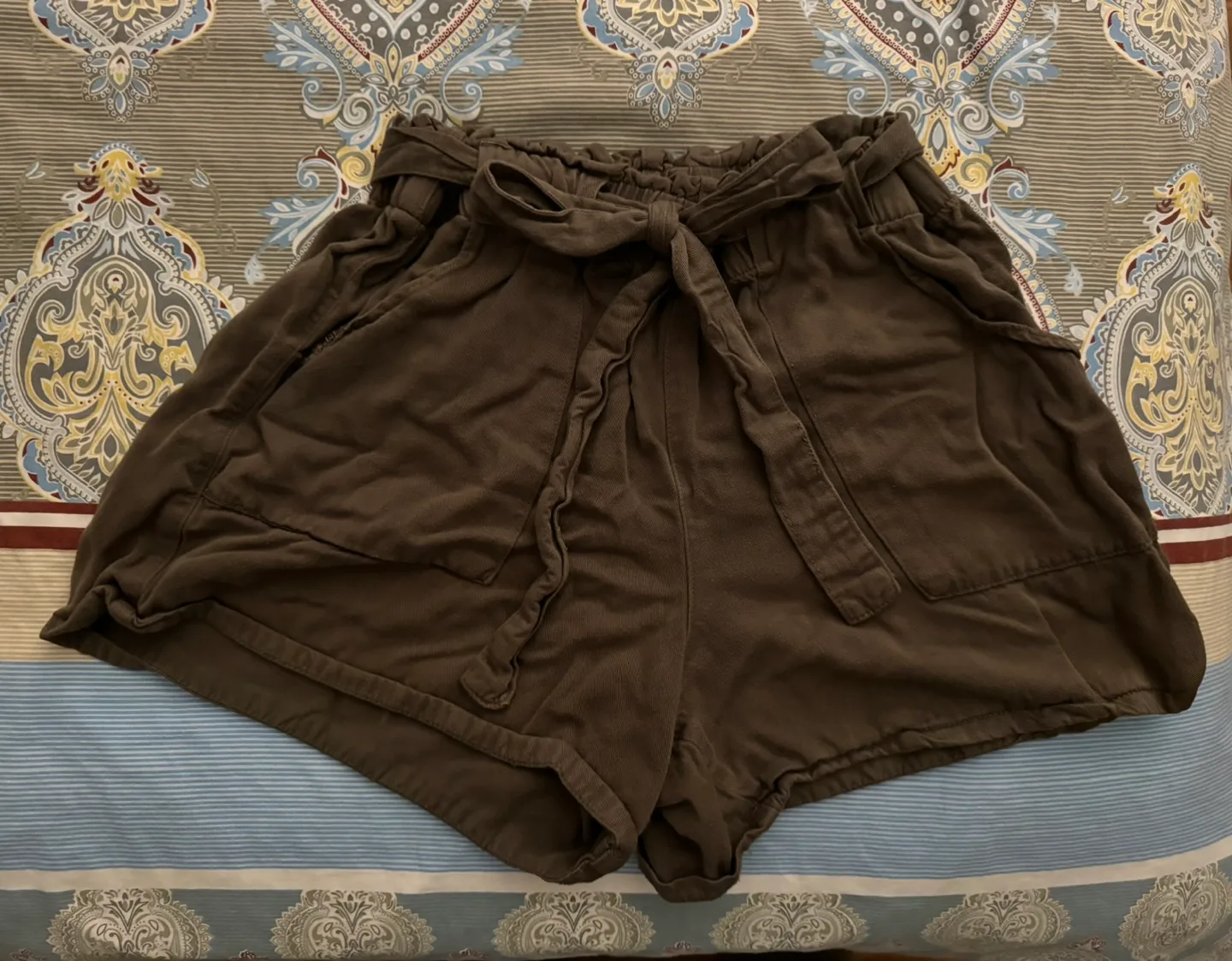 Olive Green Shorts with Tie Waist thumbnail