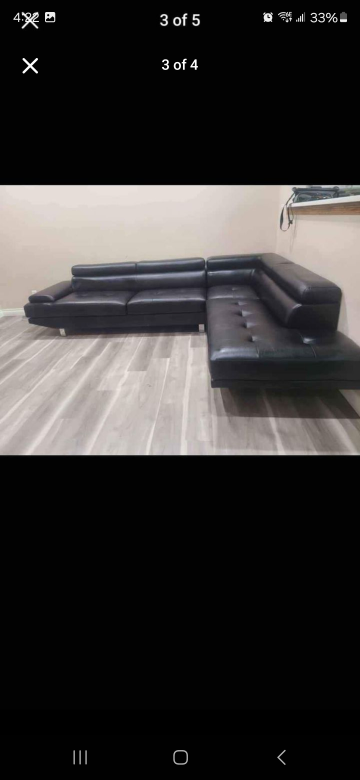 Black Leather Sectional Sofa - photo 2