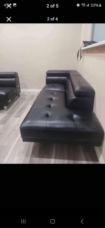 Black Leather Sectional Sofa - photo 3