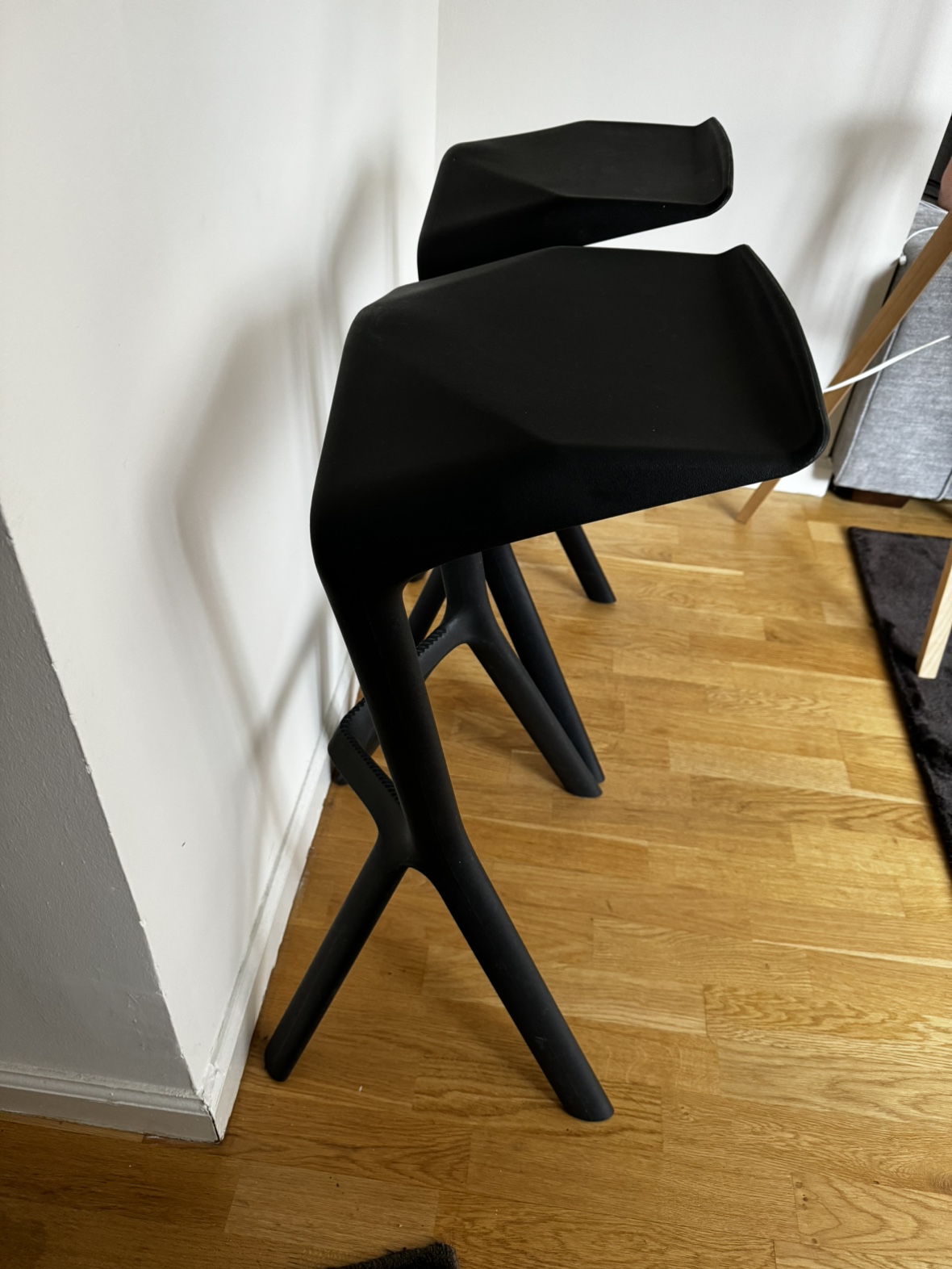 Two Geometric Black Bar Stools