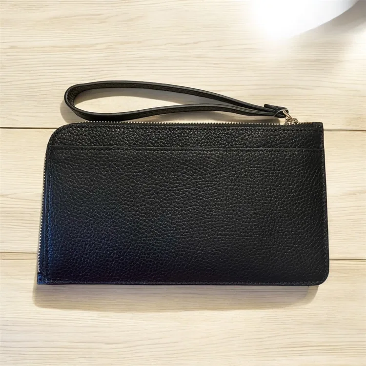 NEW kate spade Lucy Black Pebbled Leather Medium LZip Wristlet image indicator(2)