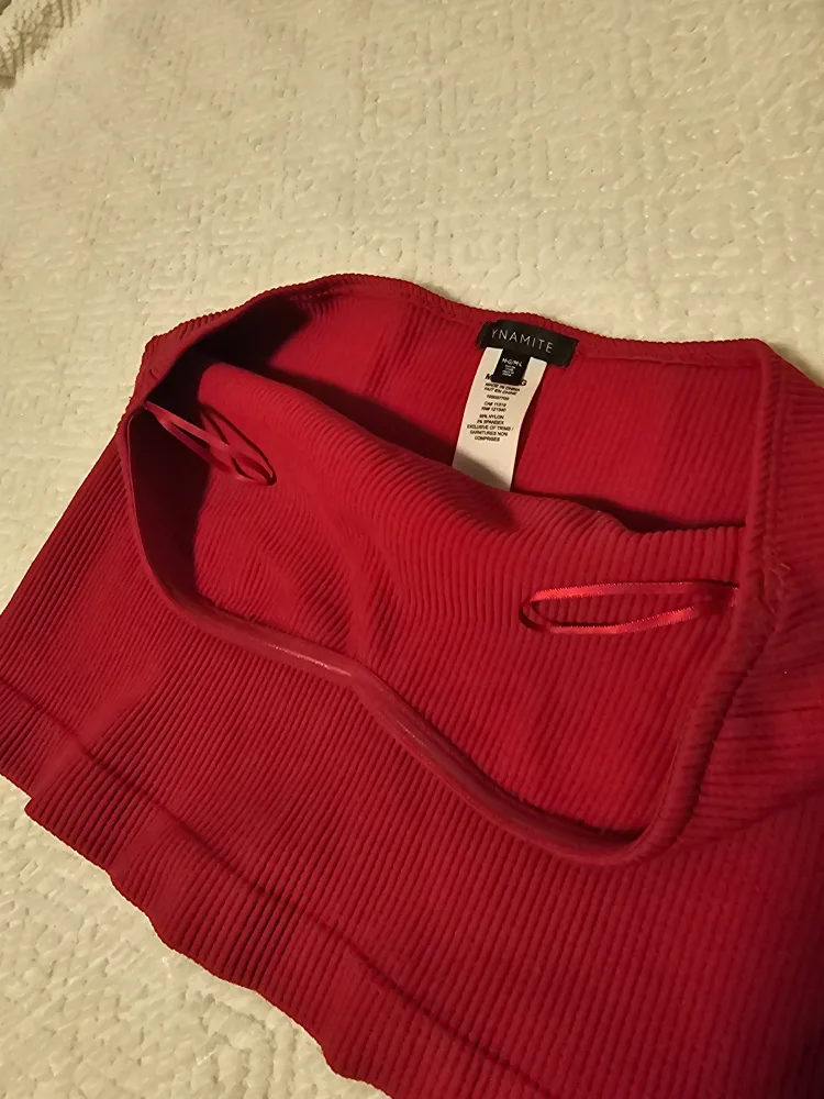 Dynamite Red Ribbed Strapless Top image indicator(2)