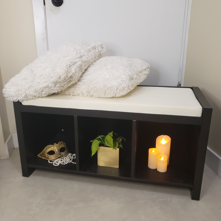 Black Storage Bench with Cushioned Seat