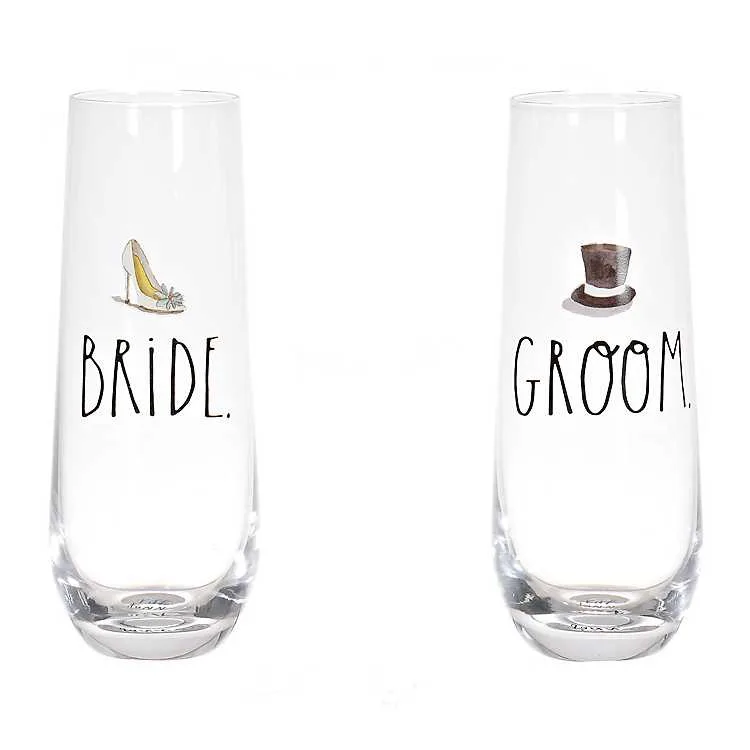 Rae Dunn Stemless Bride and Groom Flutes, Set of 2 image indicator(4)
