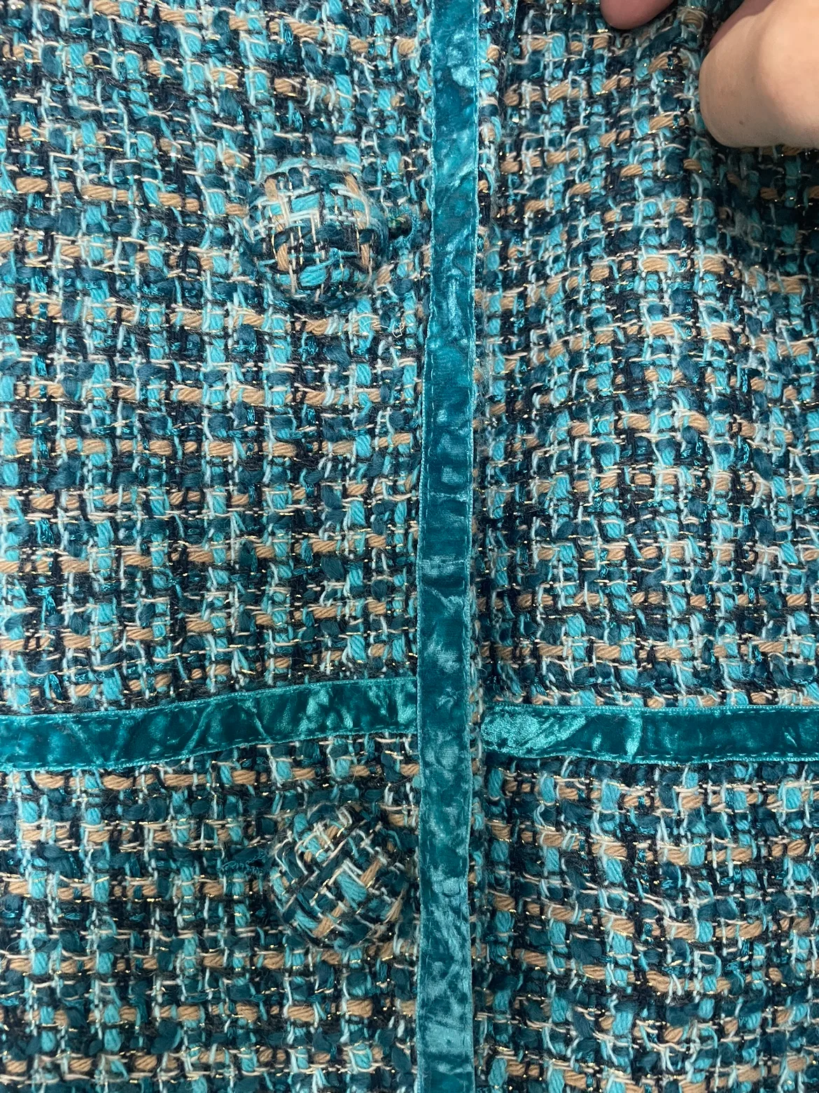 Liz Claiborne tweed jacket w/ teal velvet trim image indicator(8)