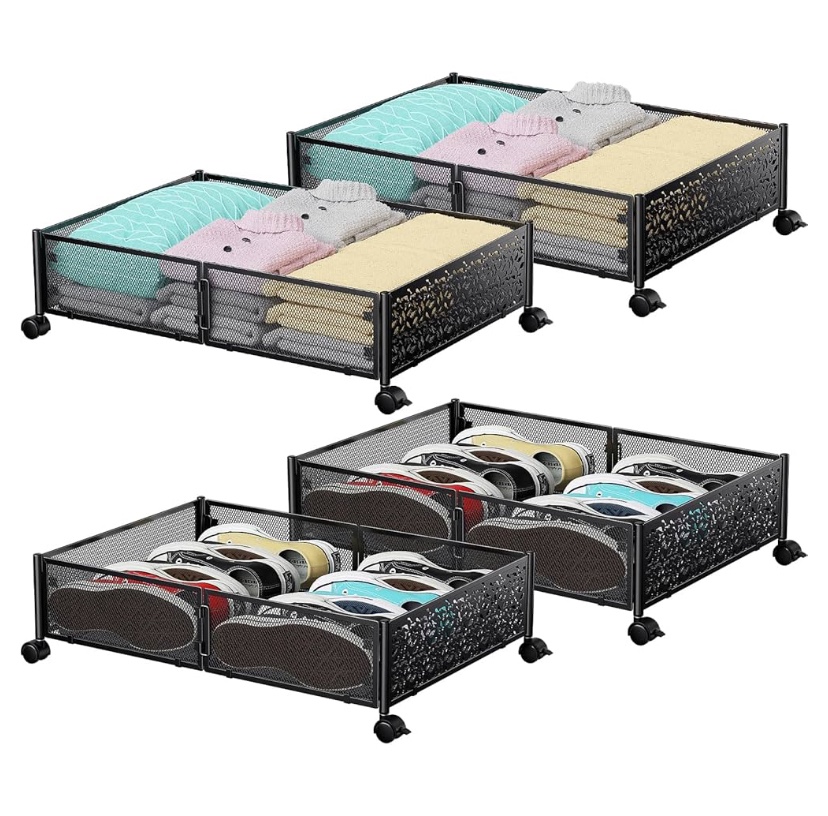4 Black Rolling Under Bed Storage Organizers - photo 2