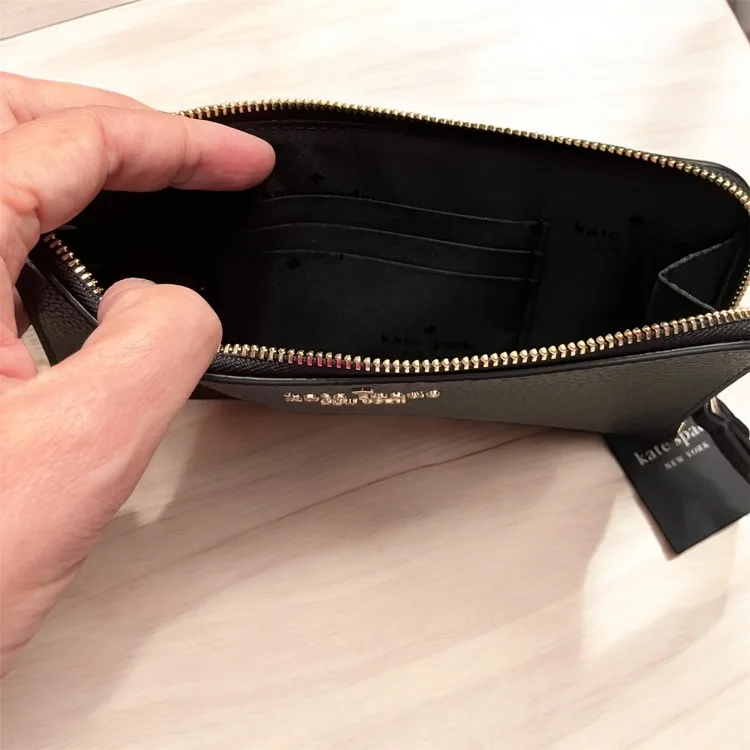 NEW kate spade Lucy Black Pebbled Leather Medium LZip Wristlet image indicator(7)