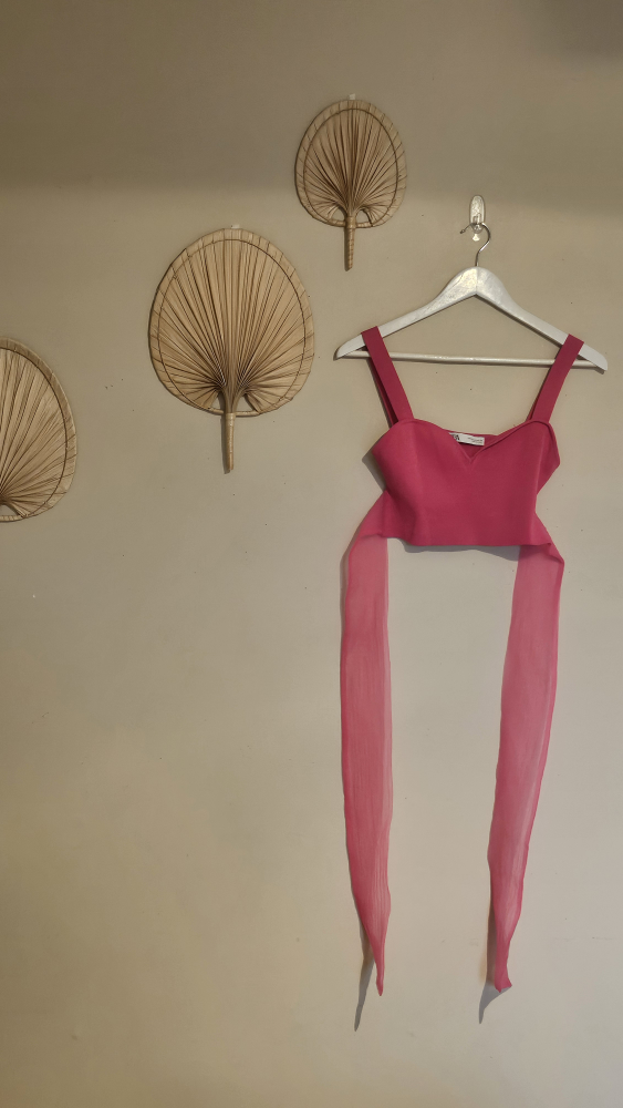 ZARA hot pink tulle tie top
