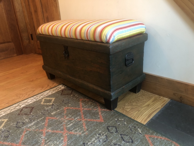 Vintage toolbox repurposed bench/ottoman