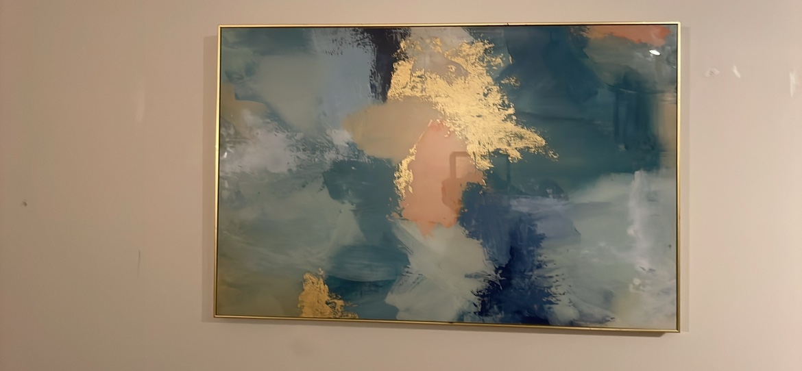 Abstract art- glass feel gold accent and frame - photo 3