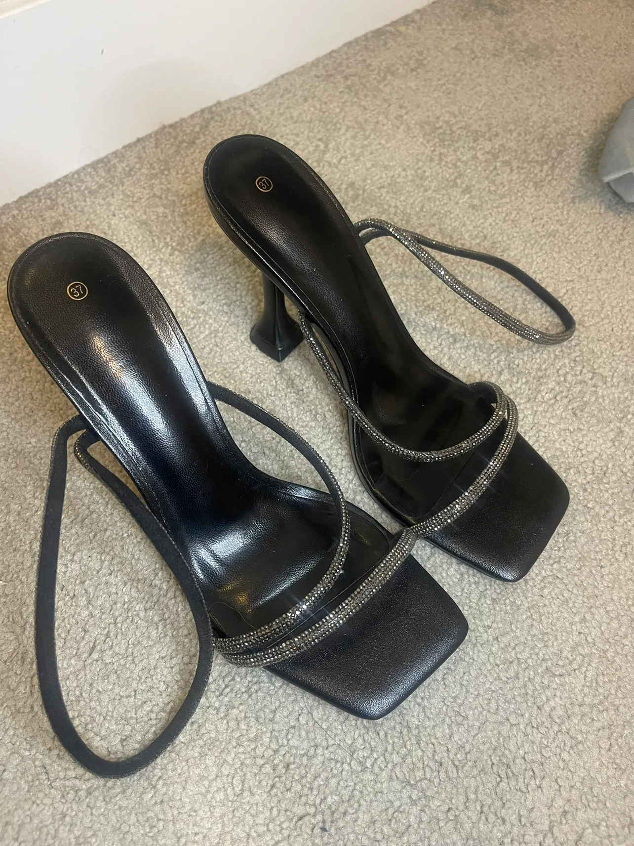 Greek Rhinestone Strappy Black heels thumbnail