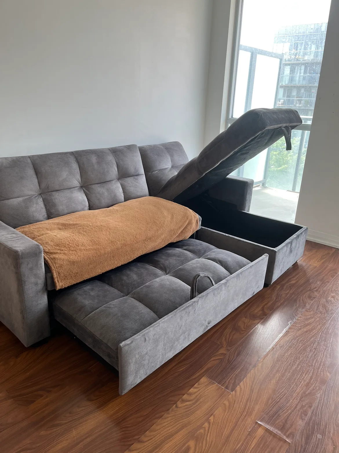 Moving sales -  Grey Sectional Sofa Bed with storage image indicator(3)