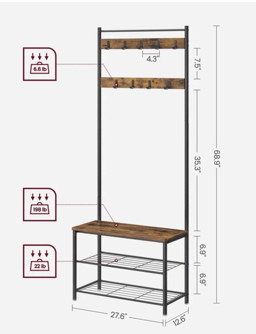 Entryway Coat Rack with Bench and Shoe Shelf - MUST GO BY 8/30 - photo 3