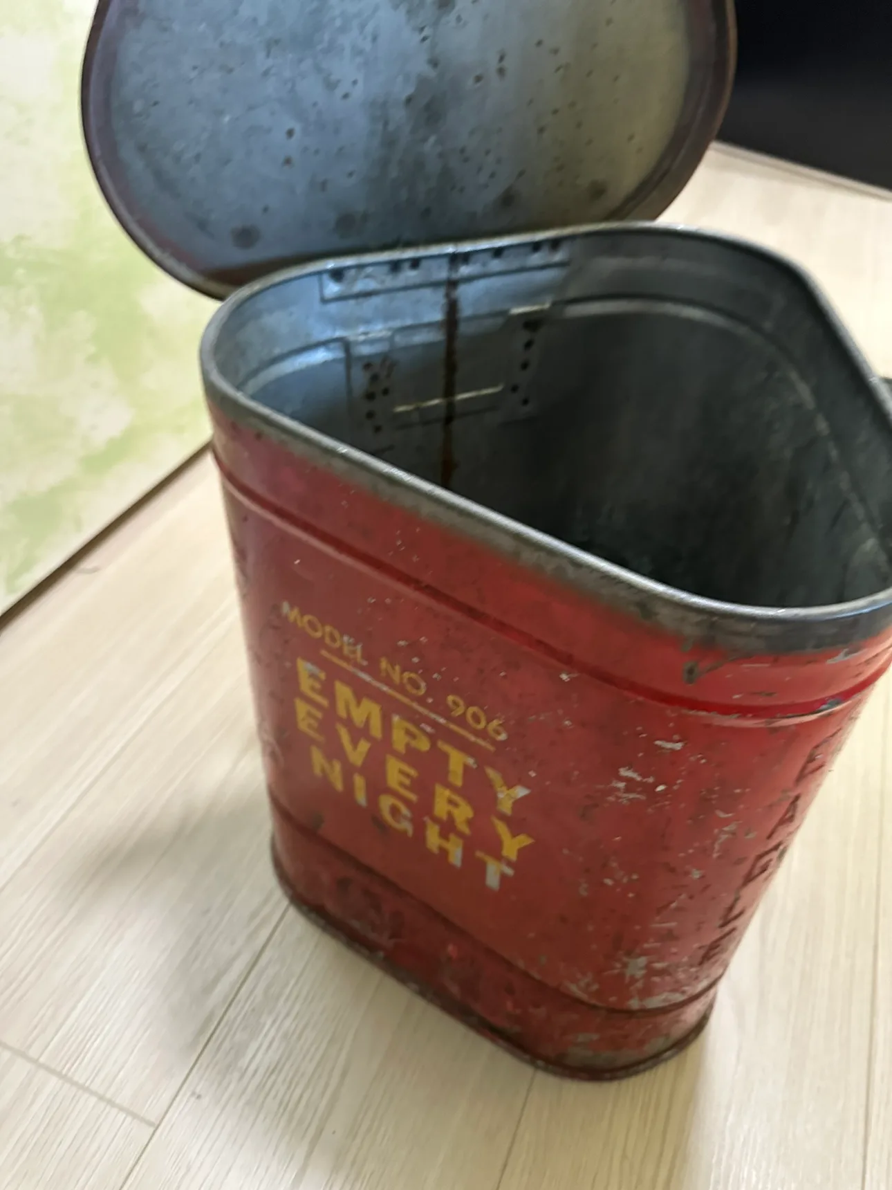 Vintage Red Metal laboratory Garbage Can image indicator(2)
