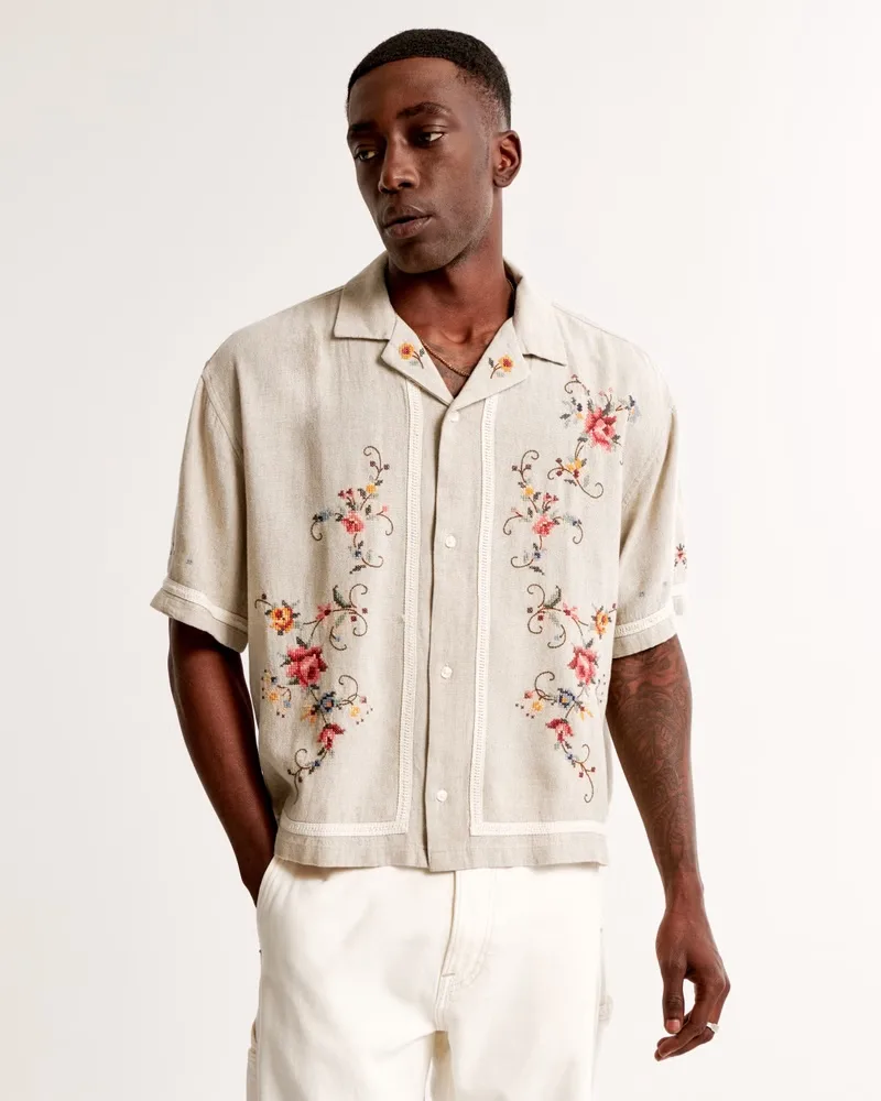 Abercrombie & Fitch Summer Linen Blend Cropped Shirt - Medium thumbnail