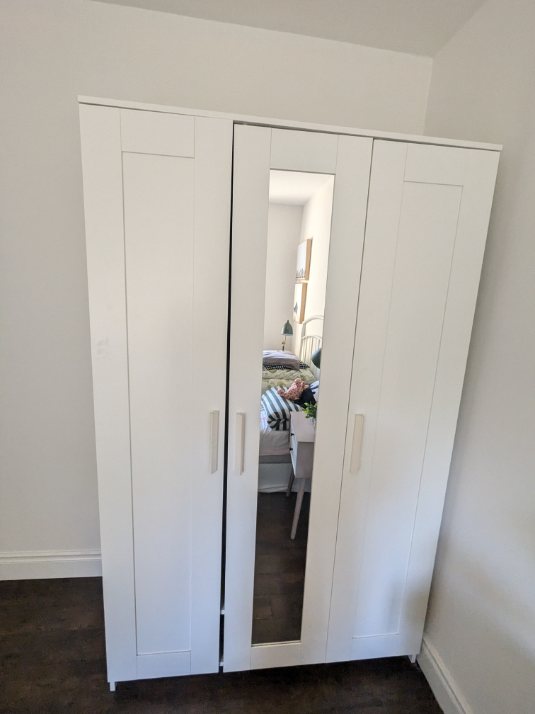 Ikea White Three Door Wardrobe with Mirror - photo 2