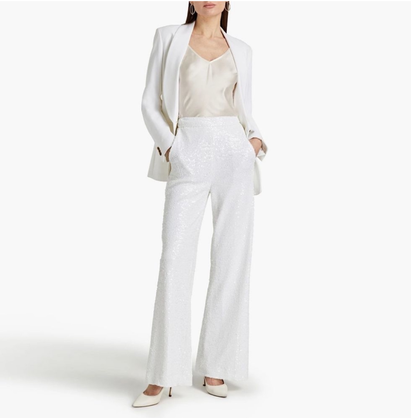 NWT, Badgley Mischka White Sequined Trouser Pants - photo 2