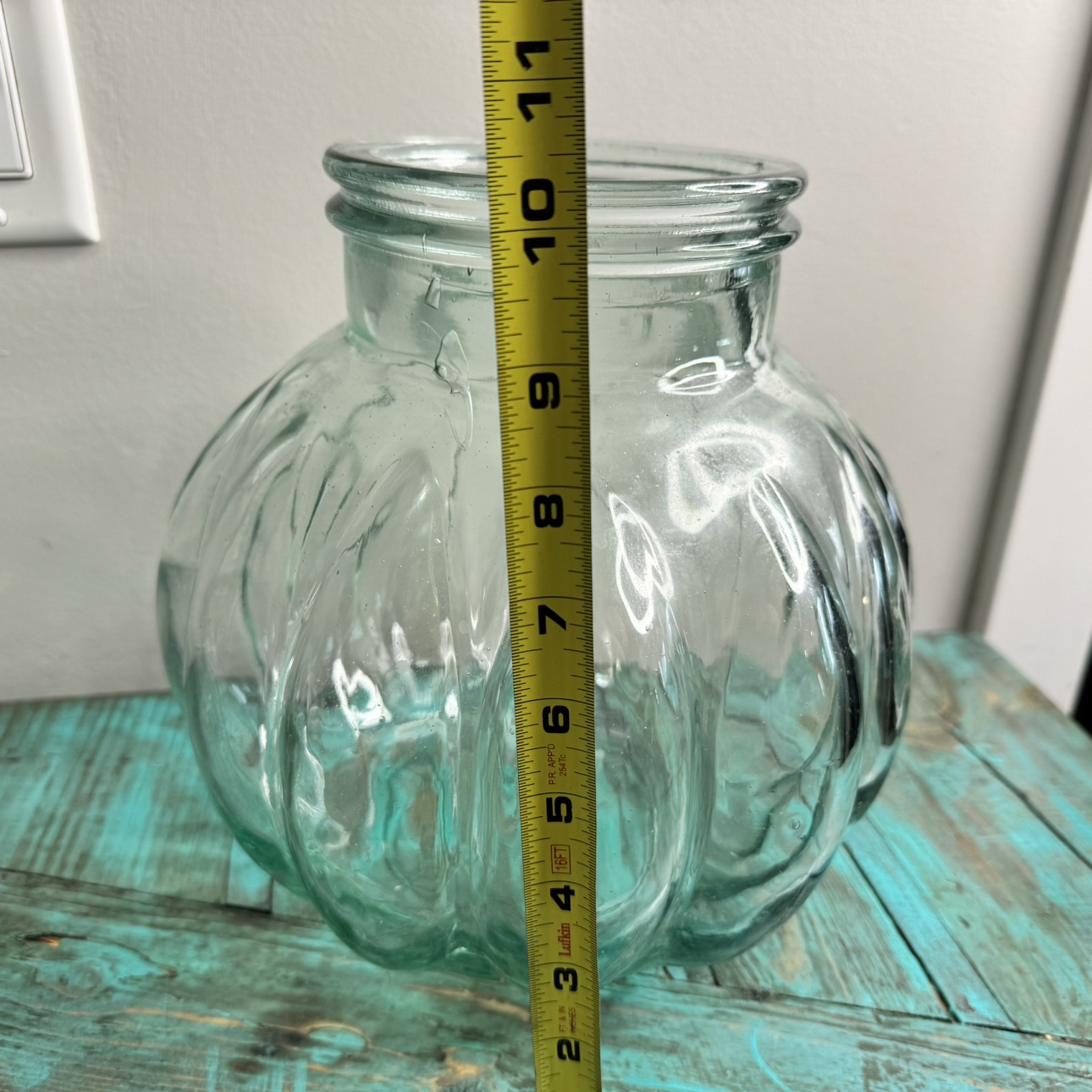 Vintage XLarge Green Glass Pumpkin Shaped Apothecary Jar Italy - photo 4