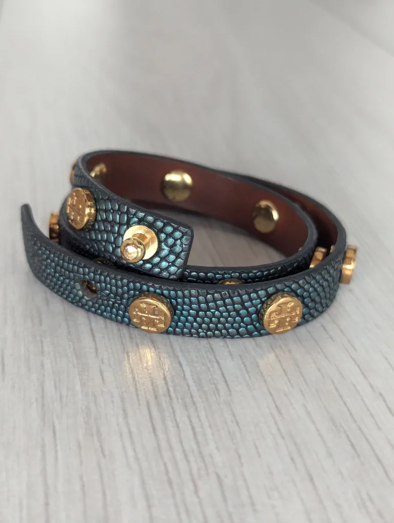 Tory Burch Double Wrap Leather  Bracelet - metallic green thumbnail