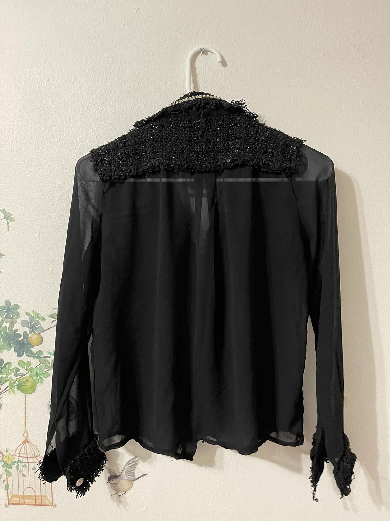 Black Sheer Blouse with Fringe Detail image indicator(2)