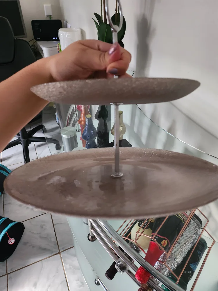 Two Tier Serving Stand - Glass pink color image indicator(6)