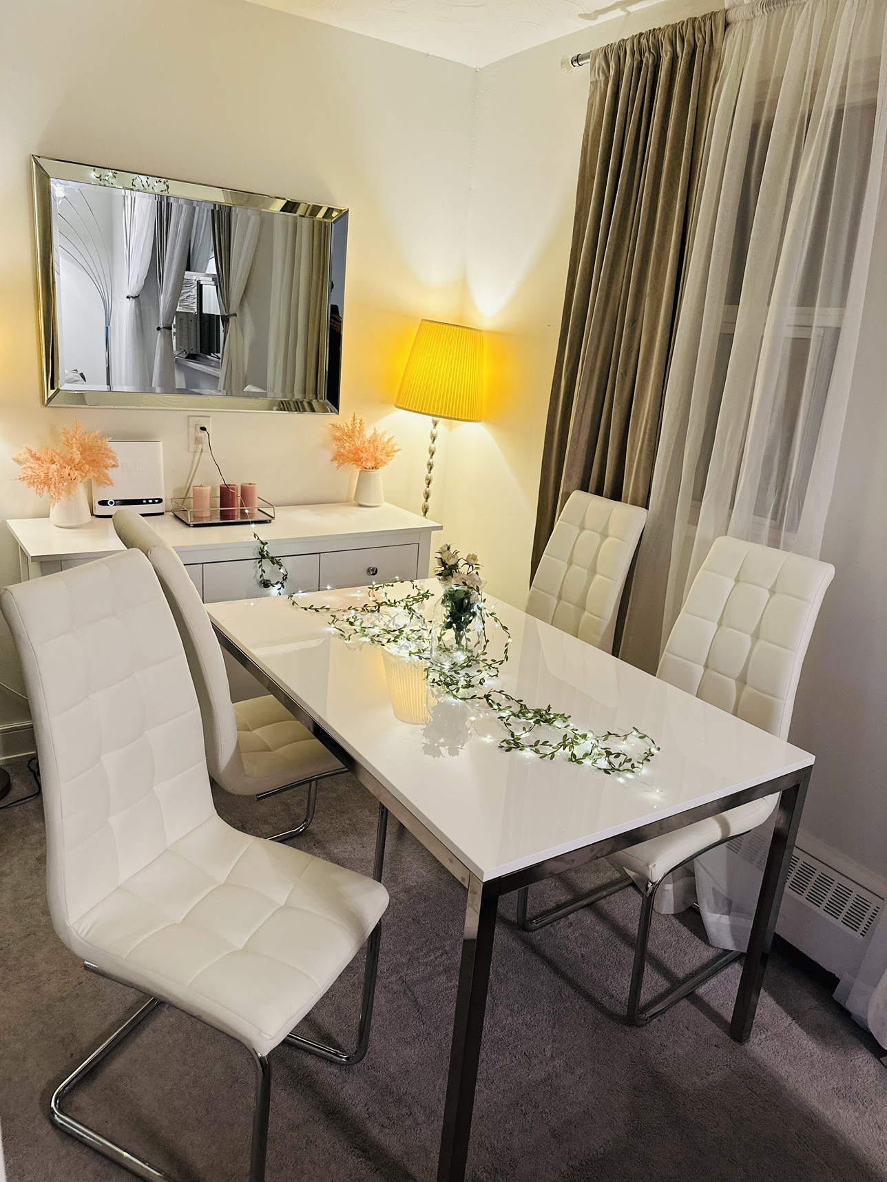 White Dining Table and Four Chairs