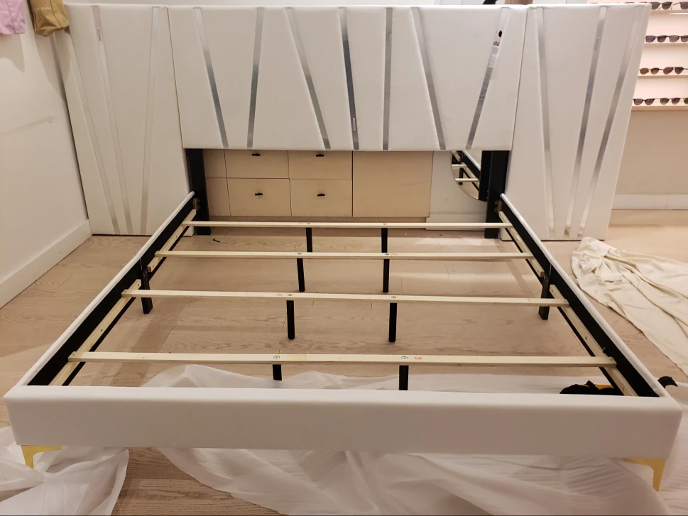 White Upholstered Bed Frame with Headboard