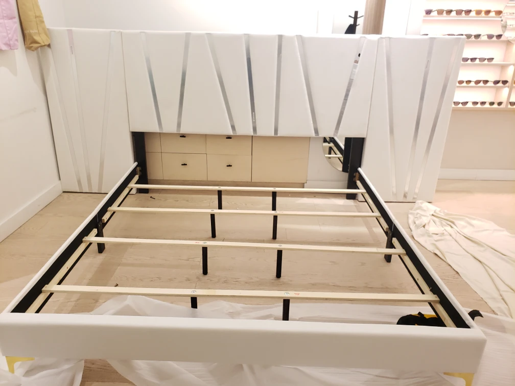 White Upholstered Bed Frame with Headboard - photo 4