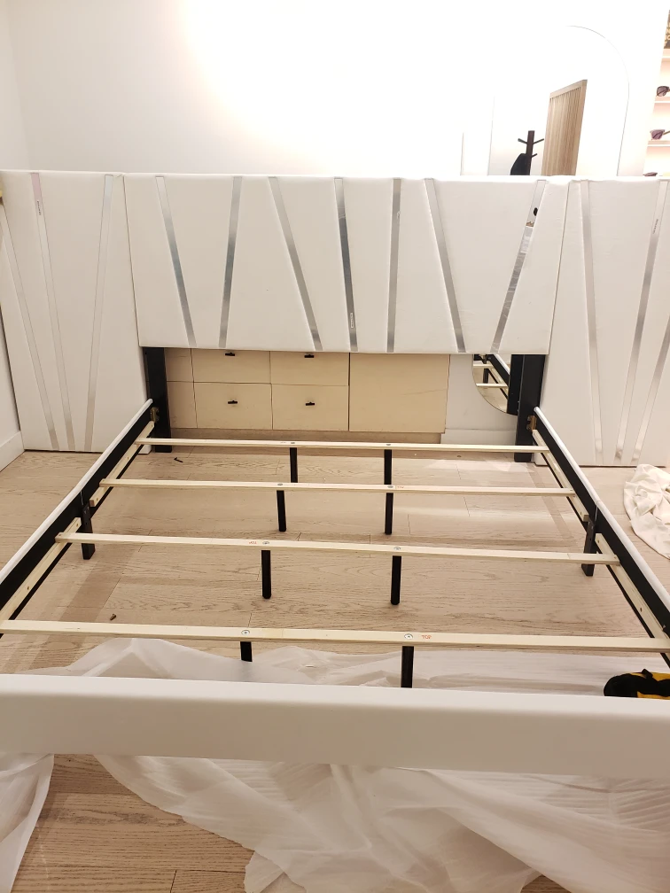 White Upholstered Bed Frame with Headboard - photo 5