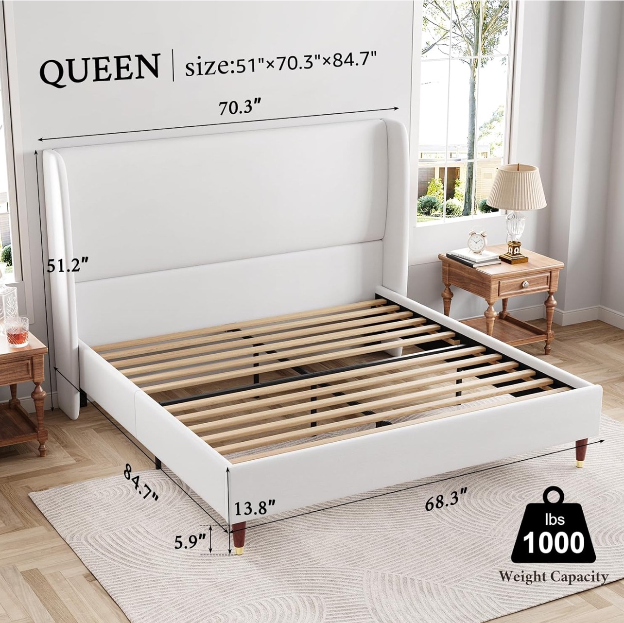 PICKUP ASAP: White Wingback Upholstered Bed Frame - photo 4