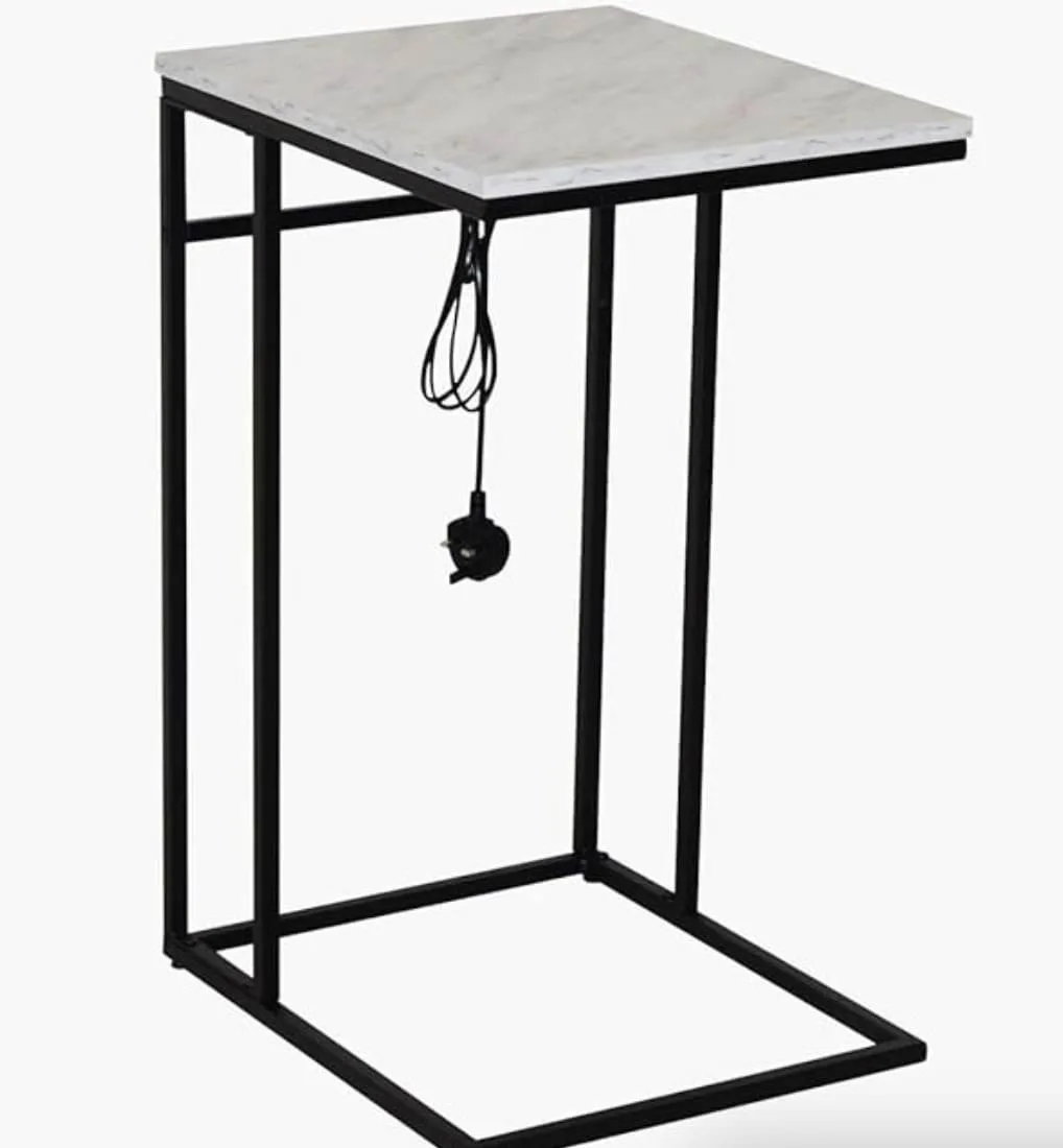 Black and White Marble Side Table w/ USB and electricity thumbnail