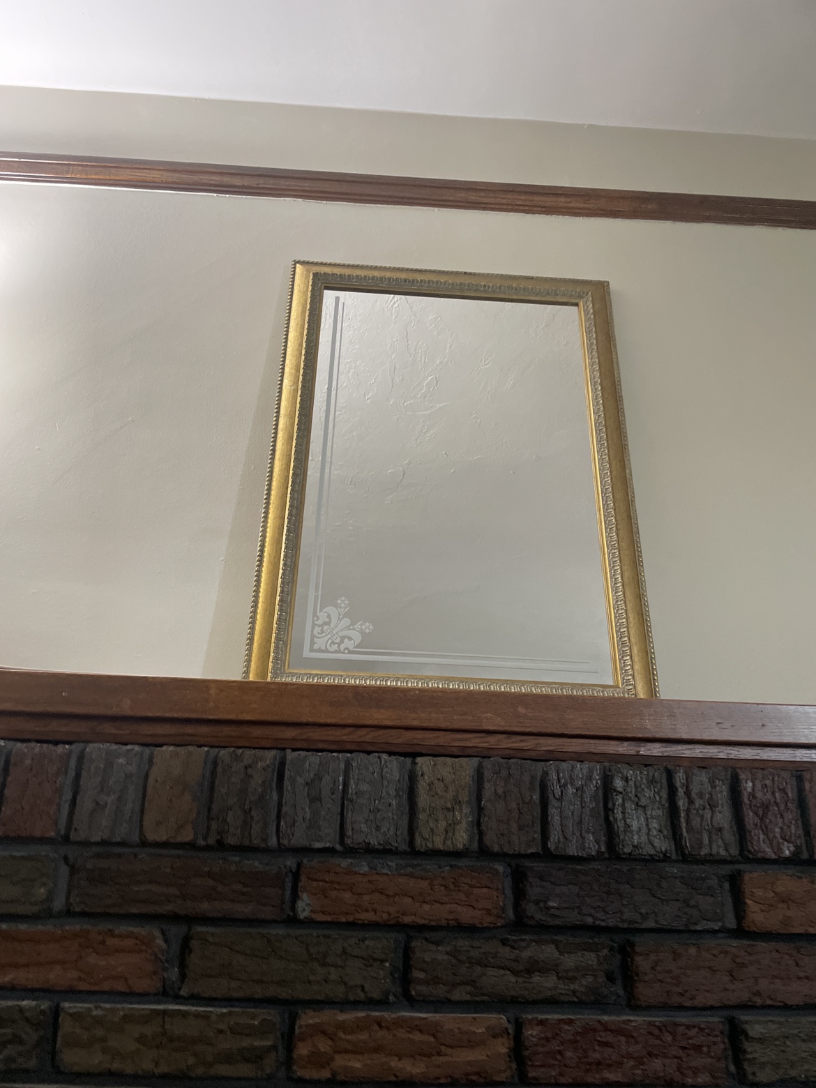 Gold Framed Mirror with Etched Design