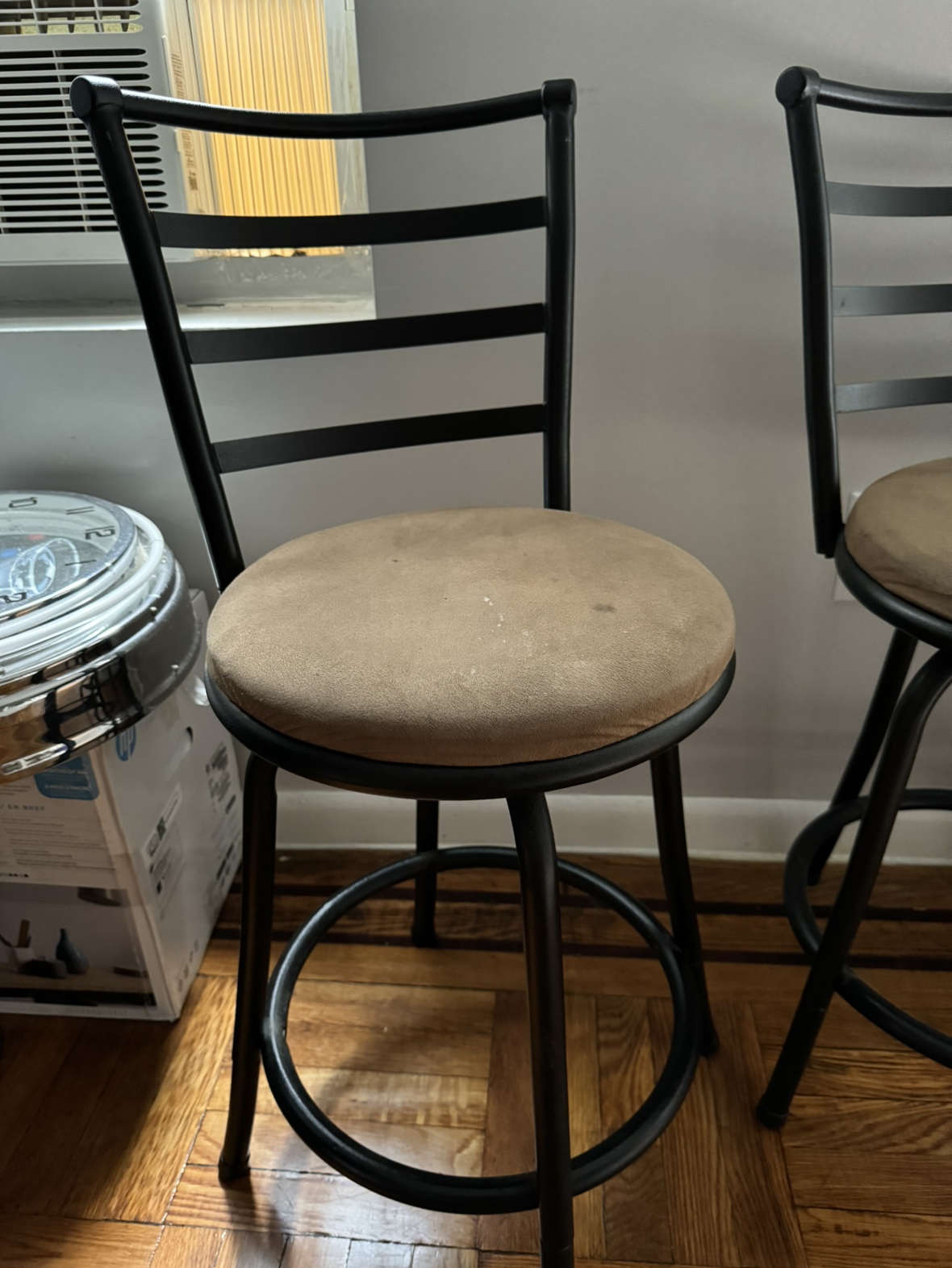 Dark Brown Suede Swivel Bar Stool Chairs-Set of 2 - photo 2