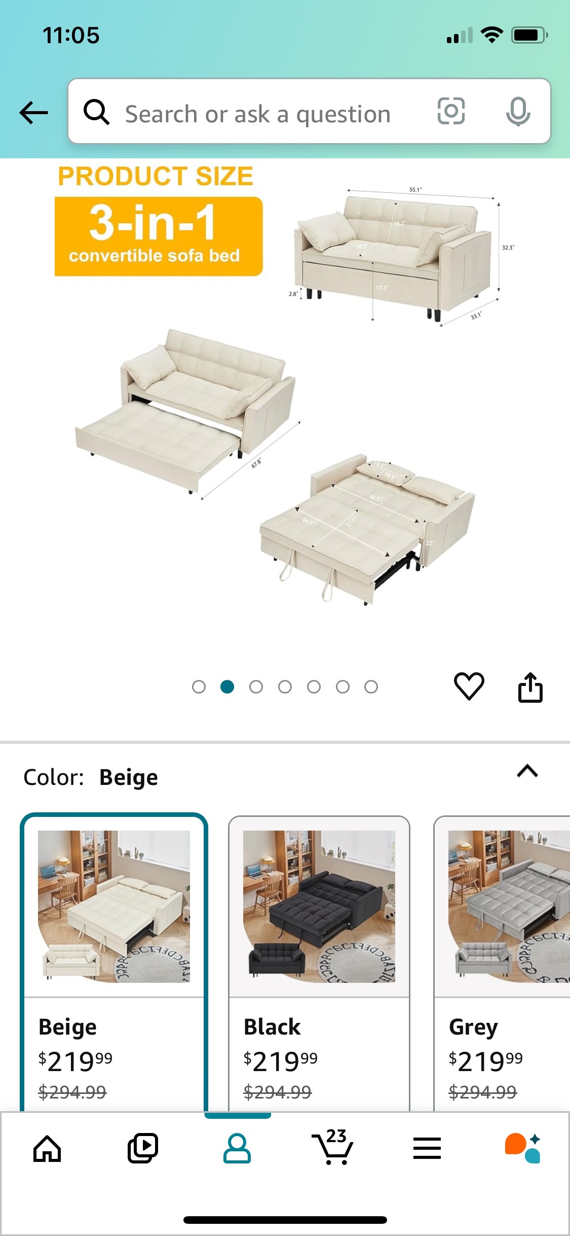 Beige 3-in-1 Convertible Sofa Bed - photo 5