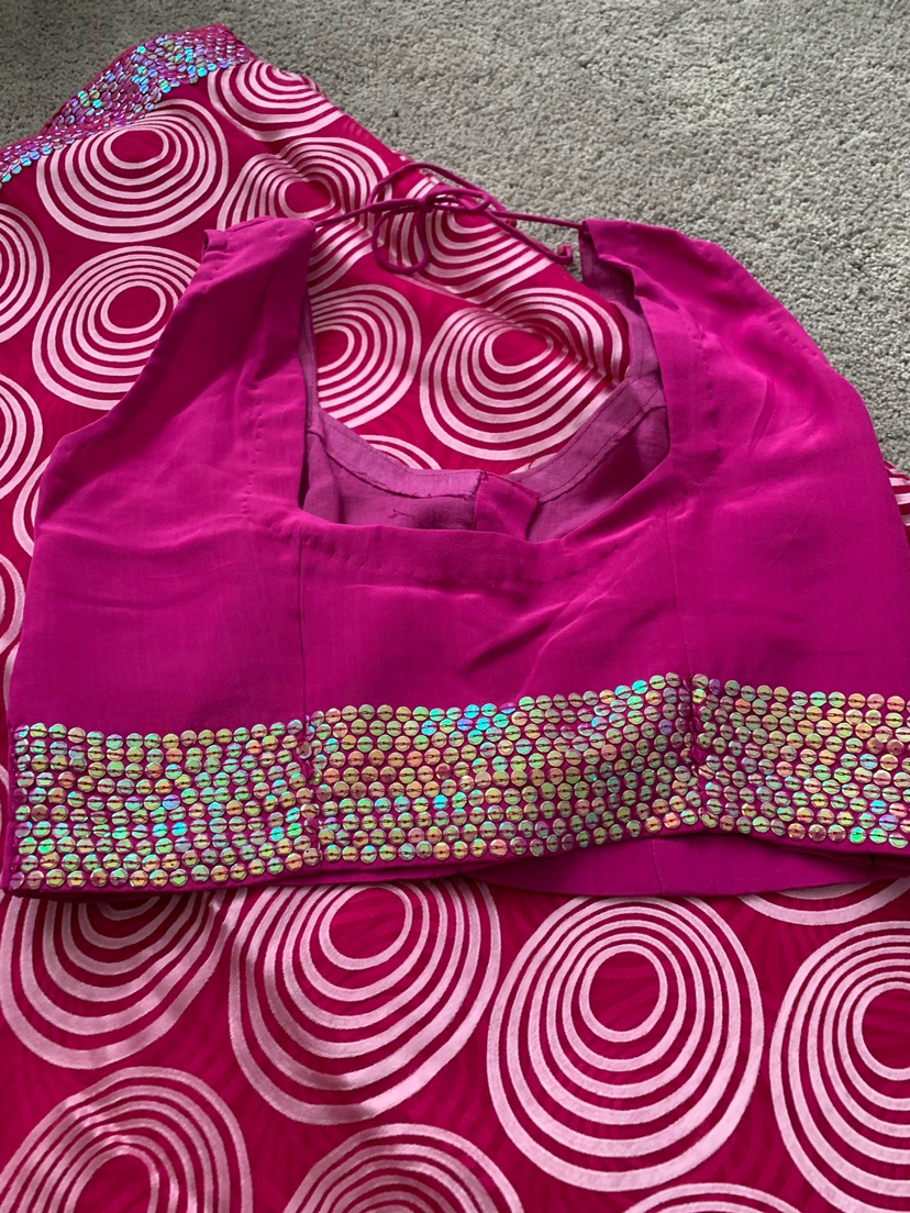 Pink and White Sequined Saree