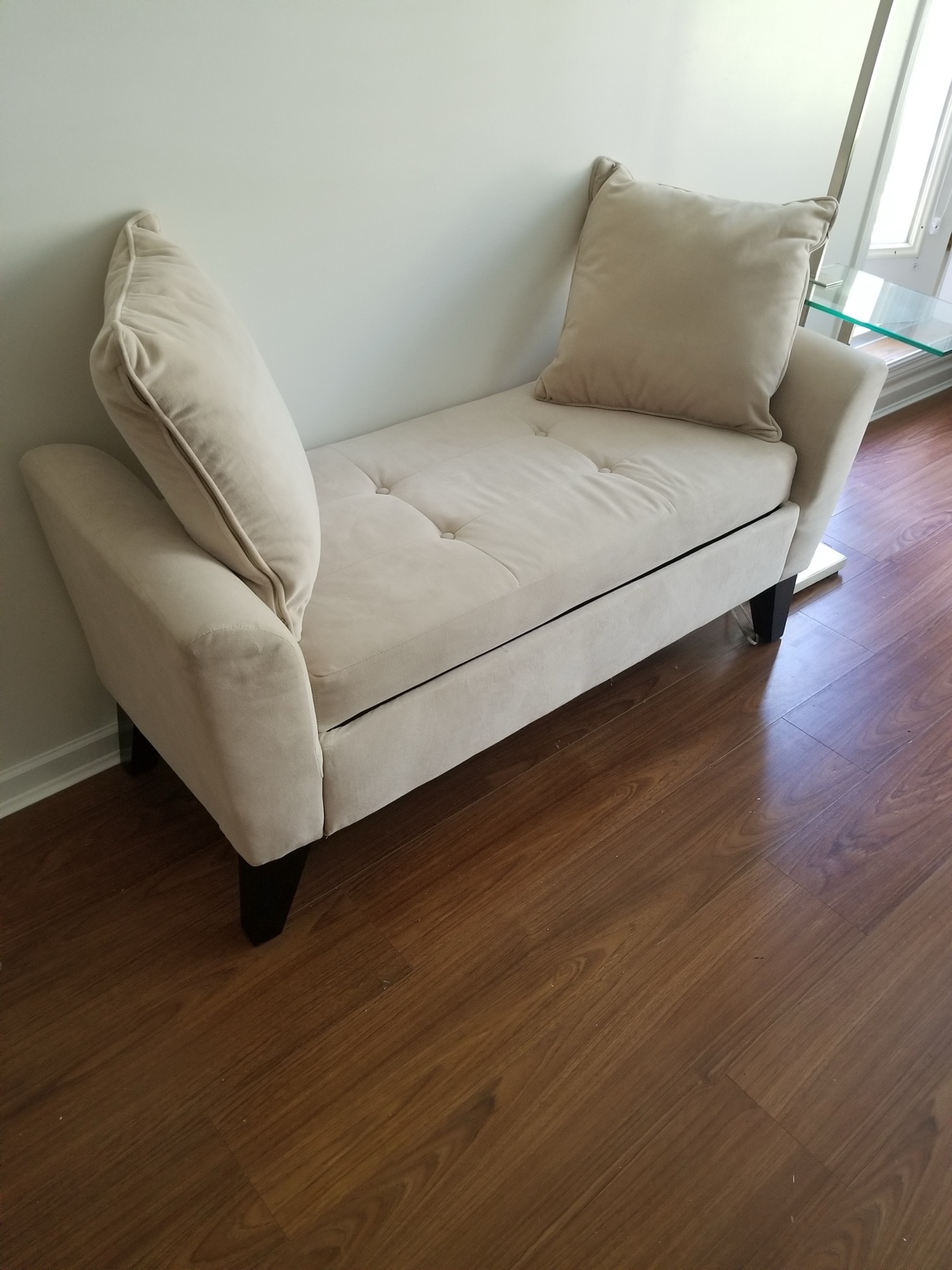 Beige Velvet Bench Chair with storage - photo 2