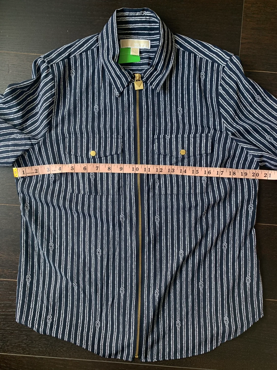 Michael Kors Nautical Striped Zip-Up Shirt w/ Gold Hardware image indicator(8)