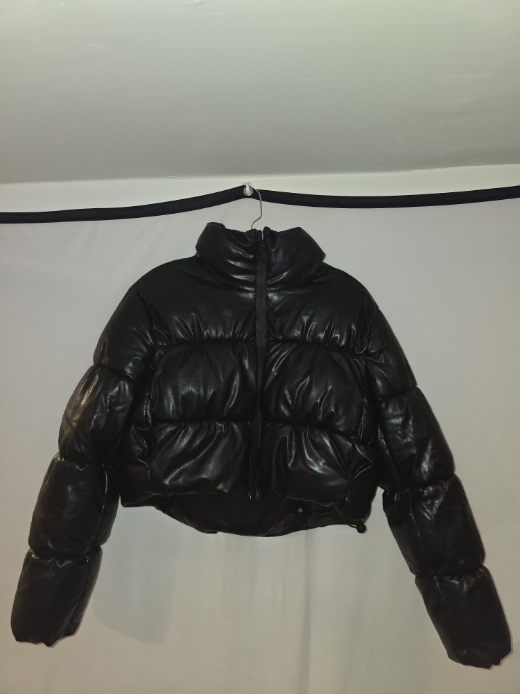 🧥 ZARA Leather Look Cropped Puffer Jacket, Size S - photo 2