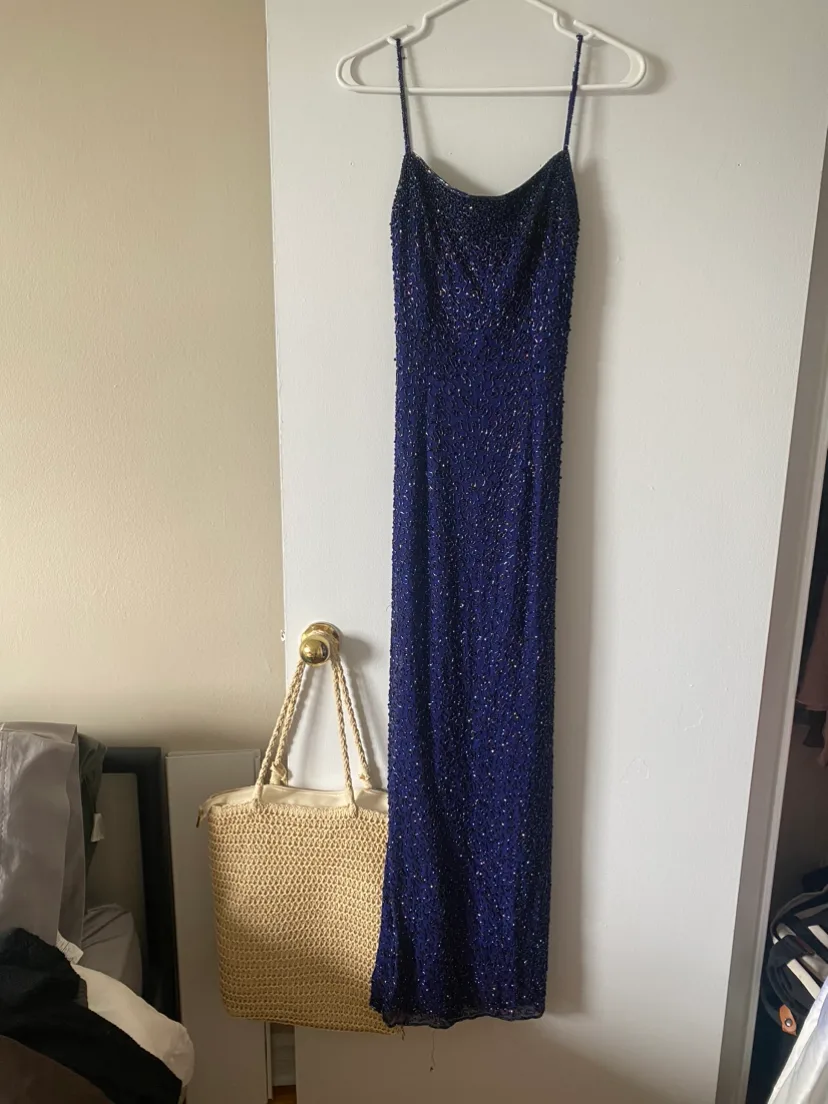 Beautiful Beaded Blue Floor Length Dress thumbnail
