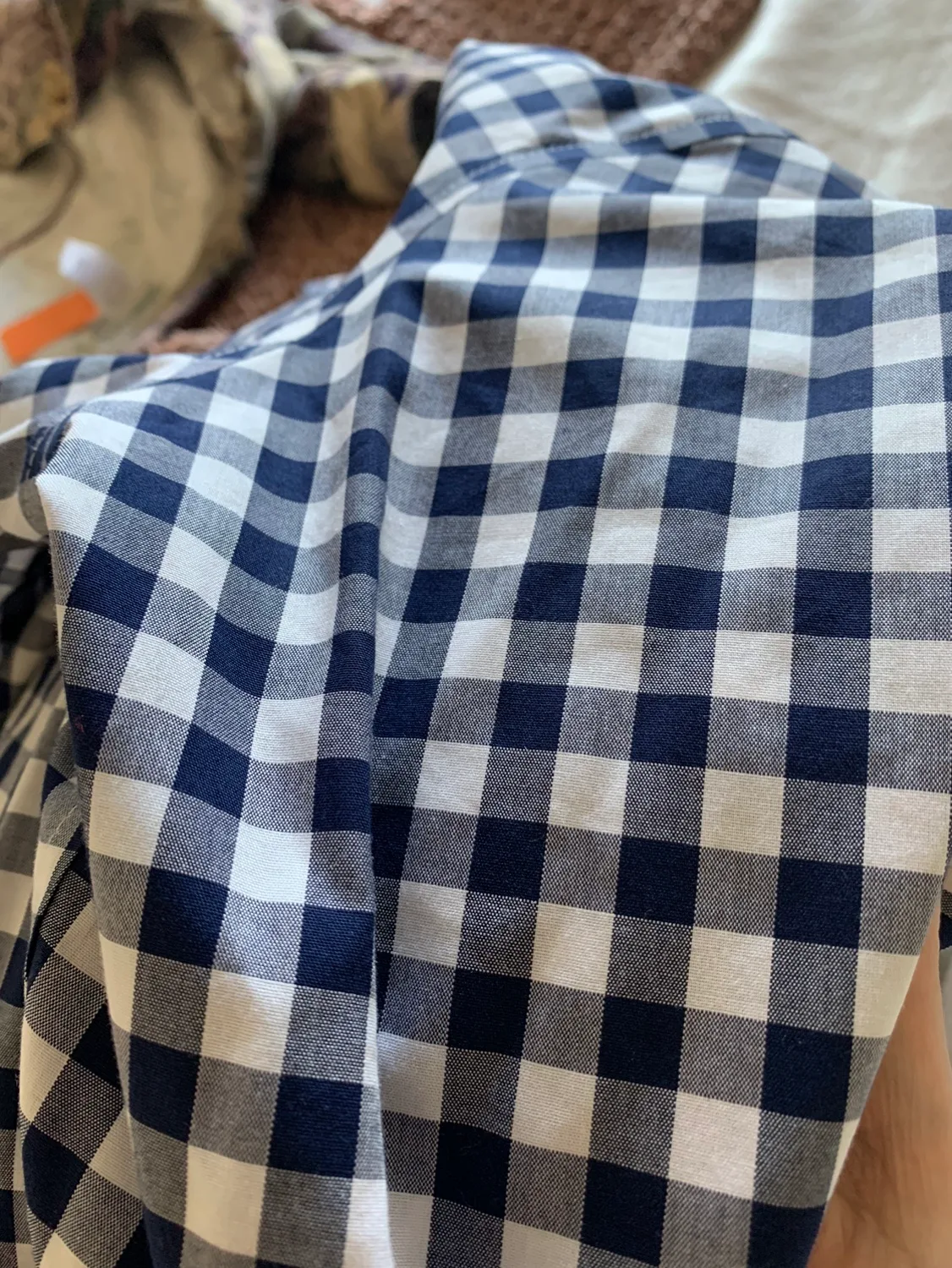 Lands' End Women's Long Sleeve Gingham Shirt- Blue & White image indicator(10)