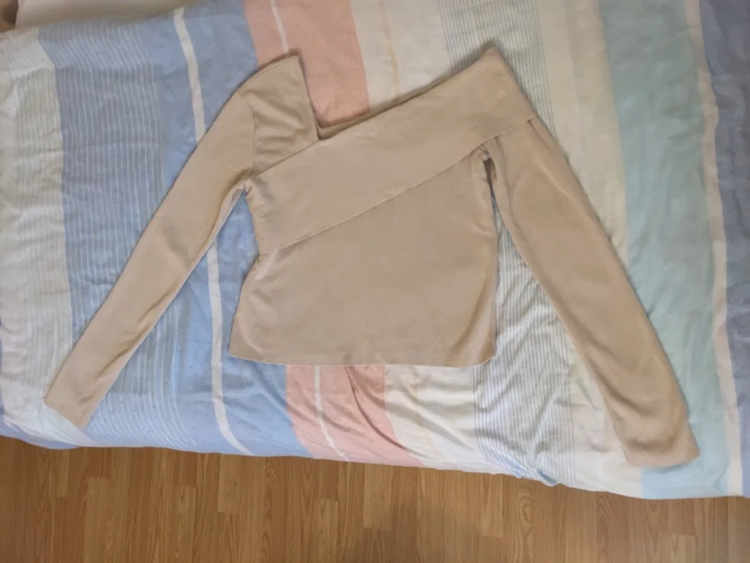 Cream Off the Shoulder Ribbed Long Sleeve Sweater image indicator(7)