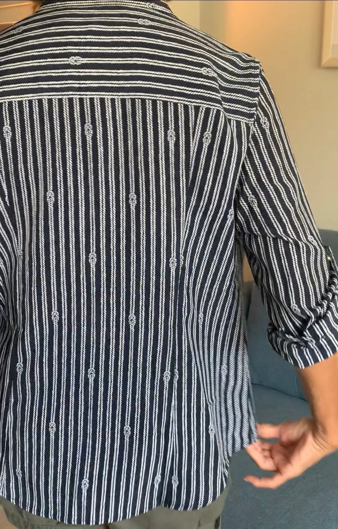 Michael Kors Nautical Striped Zip-Up Shirt w/ Gold Hardware image indicator(4)