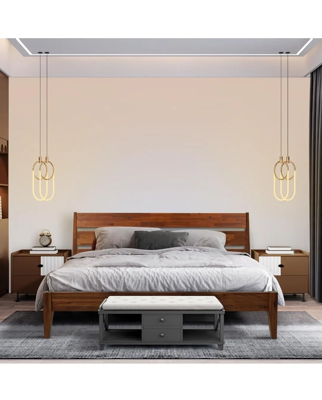 Acacia wood Queen bed thumbnail
